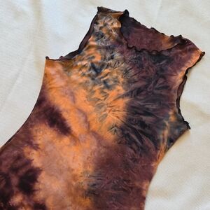 SHEIN Brown Burgundy Tye Dye Fairy Grunge Core Stretch Mini Dress